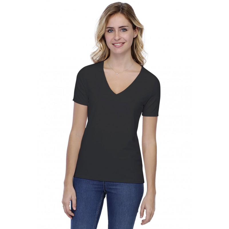 T-shirt coupe droite col V doublé devant manches courtes en modal BAY03 T-shirt coupe droite col V doublé devant manches courtes en modal BAY03