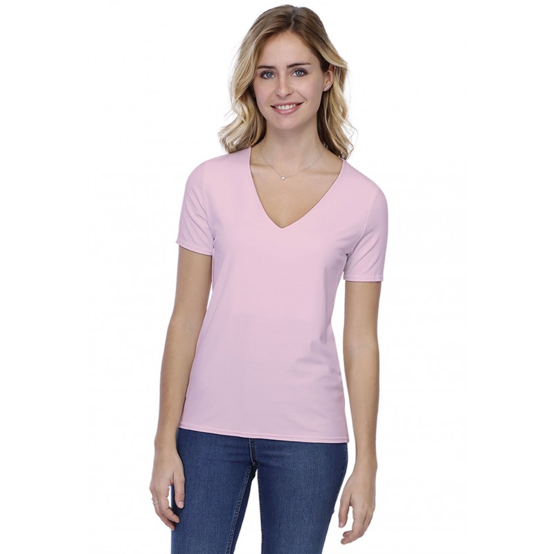 T-shirt coupe droite col V doublé devant manches courtes en modal BAY03 T-shirt coupe droite col V doublé devant manches courtes en modal BAY03