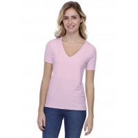 T-shirt coupe droite col V doublé devant manches courtes en modal BAY03