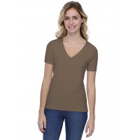 T-shirt coupe droite col V doublé devant manches courtes en modal BAY03