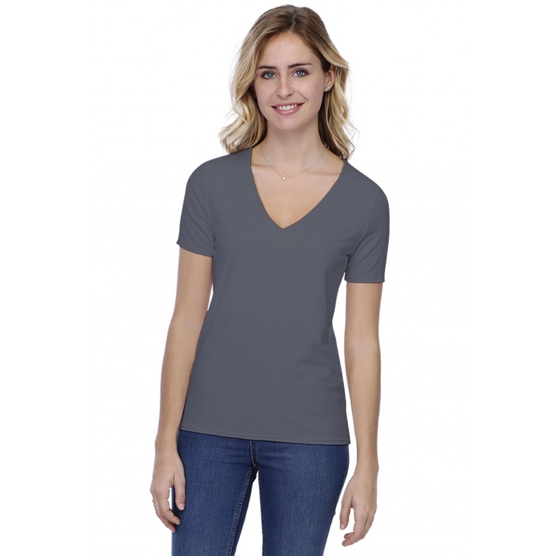 T-shirt coupe droite col V doublé devant manches courtes en modal BAY03 T-shirt coupe droite col V doublé devant manches courtes en modal BAY03
