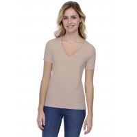 T-shirt coupe droite col V doublé devant manches courtes en modal BAY03