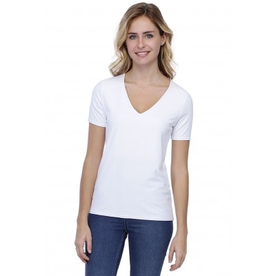 T-shirt coupe droite col V doublé devant manches courtes en modal BAY03
