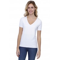 T-shirt coupe droite col V doublé devant manches courtes en modal BAY03