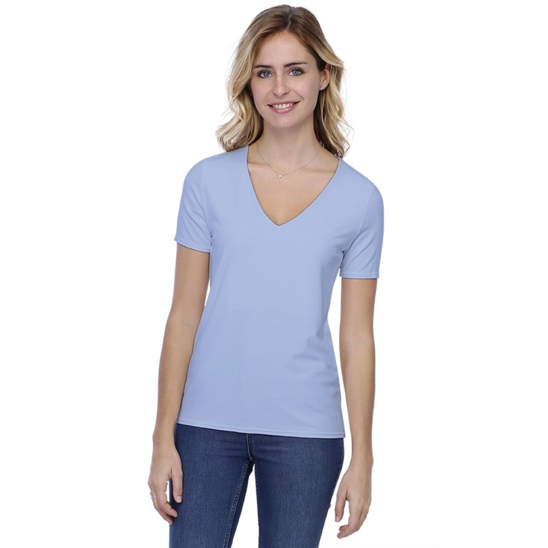 T-shirt coupe droite col V doublé devant manches courtes en modal BAY03 T-shirt coupe droite col V doublé devant manches courtes en modal BAY03