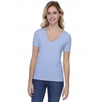 T-shirt coupe droite col V doublé devant manches courtes en modal BAY03