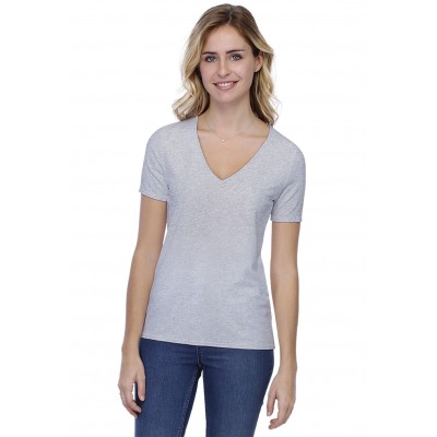 T-shirt coupe droite col V doublé devant manches courtes en modal BAY03