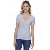 T-shirt coupe droite col V doublé devant manches courtes en modal BAY03