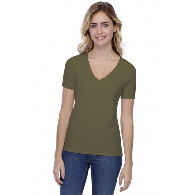 T-shirt coupe droite col V doublé devant manches courtes en modal BAY03