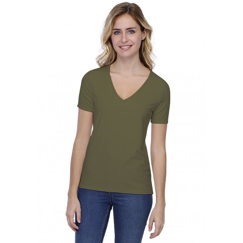 T-shirt coupe droite col V doublé devant manches courtes en modal BAY03 T-shirt coupe droite col V doublé devant manches courtes en modal BAY03