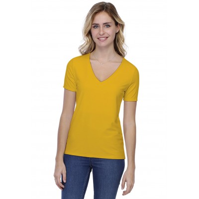 T-shirt coupe droite col V doublé devant manches courtes en modal BAY03