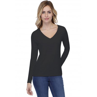 T-shirt coupe droite col V doublé devant manches longues en modal BAY05