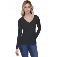 T-shirt coupe droite col V doublé devant manches longues en modal BAY05