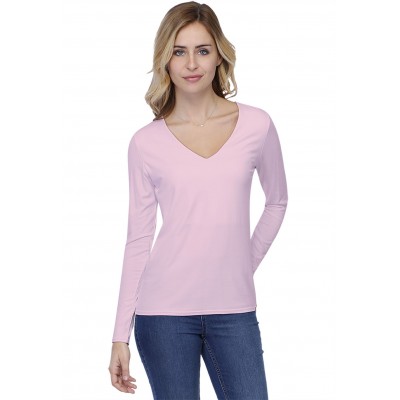 T-shirt coupe droite col V doublé devant manches longues en modal BAY05