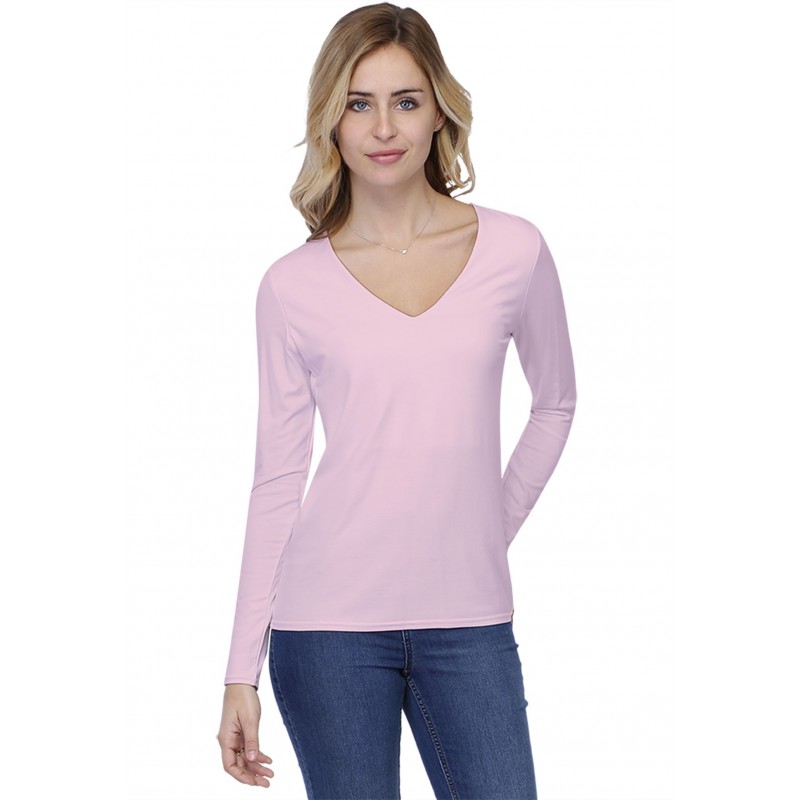 T-shirt coupe droite col V doublé devant manches longues en modal BAY05 T-shirt coupe droite col V doublé devant manches longues en modal BAY05