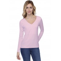 T-shirt coupe droite col V doublé devant manches longues en modal BAY05