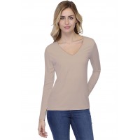 T-shirt coupe droite col V doublé devant manches longues en modal BAY05
