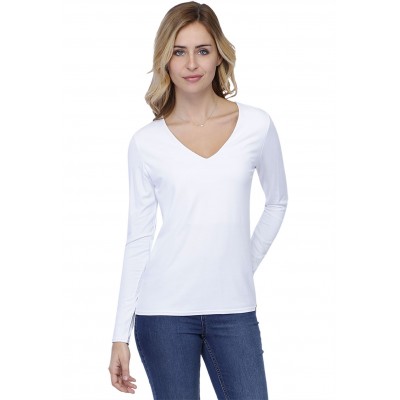 T-shirt coupe droite col V doublé devant manches longues en modal BAY05
