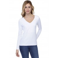 T-shirt coupe droite col V doublé devant manches longues en modal BAY05