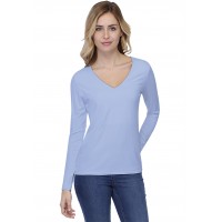 T-shirt coupe droite col V doublé devant manches longues en modal BAY05