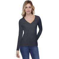 T-shirt coupe droite col V doublé devant manches longues en modal BAY05