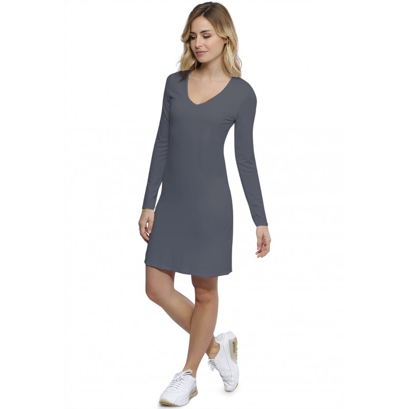 Robe col V doublée devant manches longues en modal SYLVIA20 Robe col V doublée devant manches longues en modal SYLVIA20