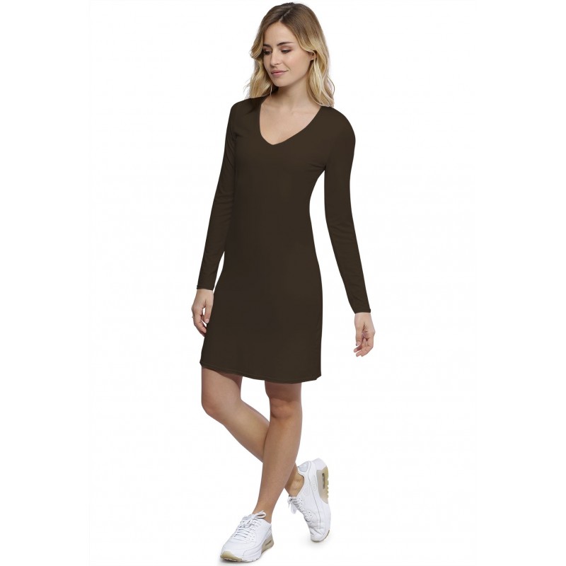 Robe col V doublée devant manches longues en modal SYLVIA20 Robe col V doublée devant manches longues en modal SYLVIA20