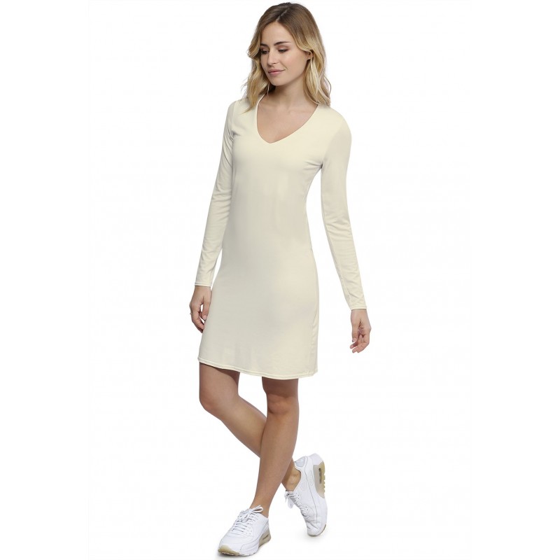 Robe col V doublée devant manches longues en modal SYLVIA20 Robe col V doublée devant manches longues en modal SYLVIA20