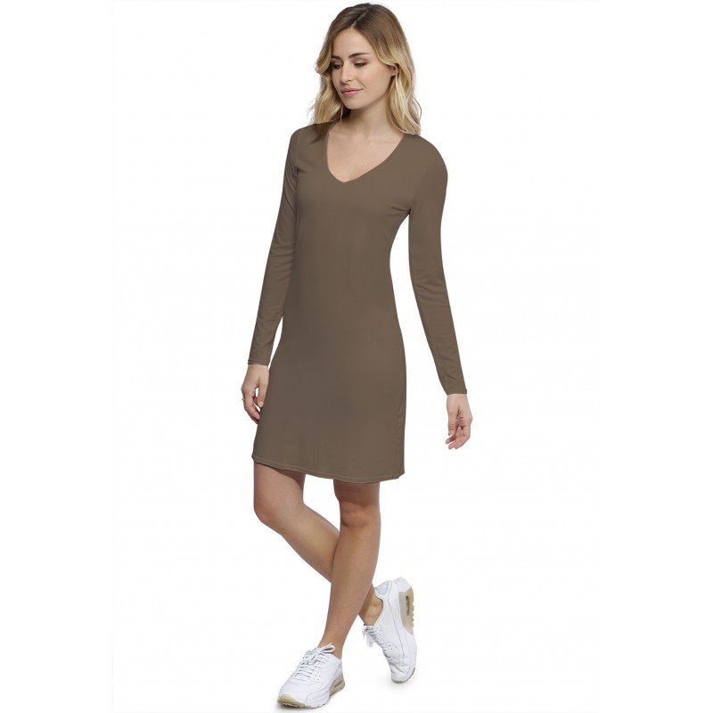 Robe col V doublée devant manches longues en modal SYLVIA20 Robe col V doublée devant manches longues en modal SYLVIA20
