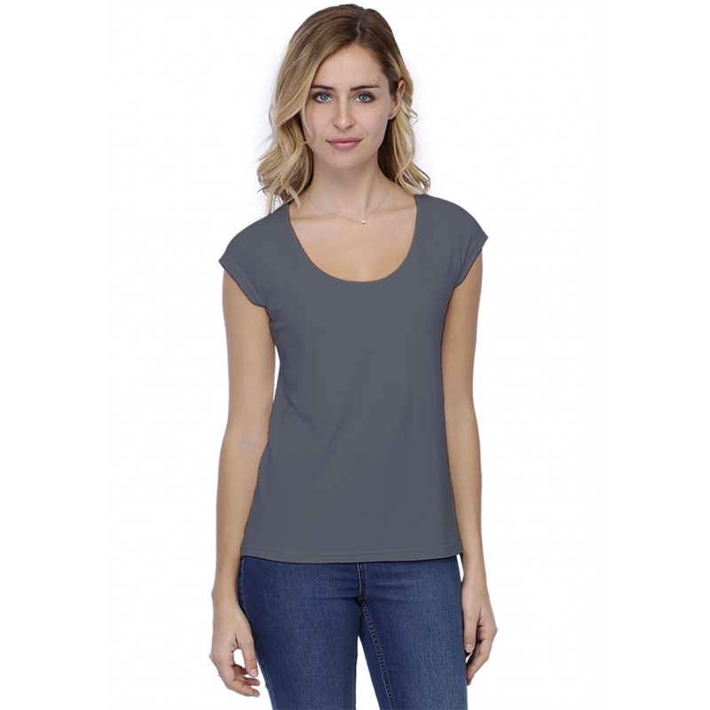 T-shirt coupe droite col rond doublé devant manches capes BIKI02 T-shirt coupe droite col rond doublé devant manches capes BIKI02