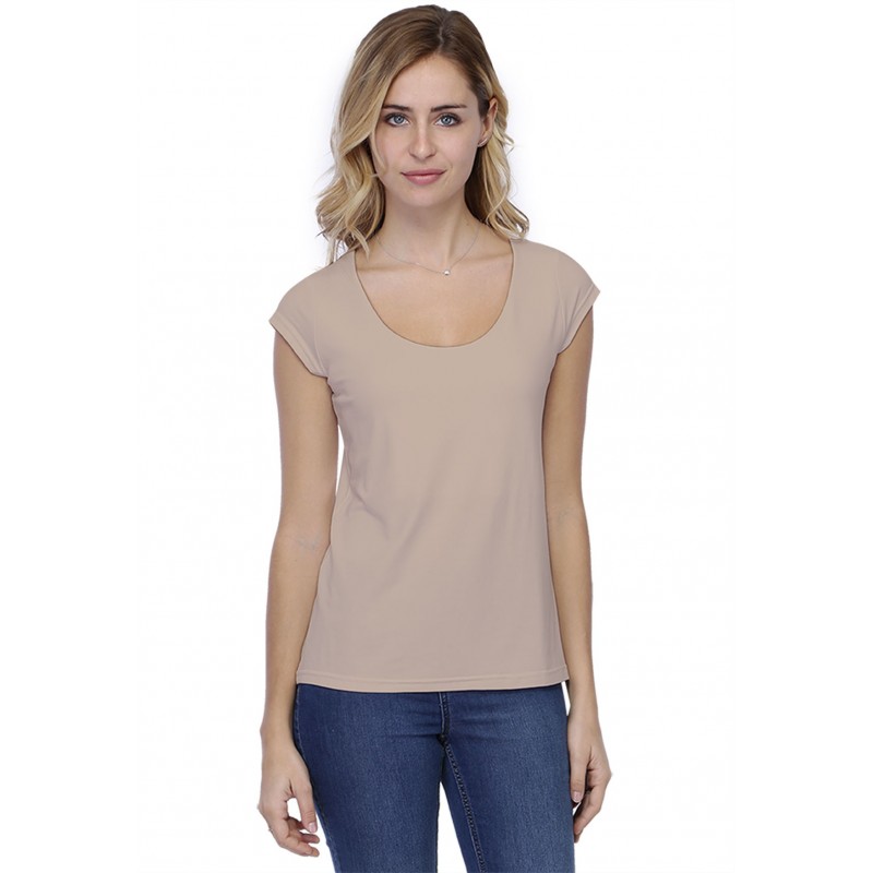 T-shirt coupe droite col rond doublé devant manches capes BIKI02 T-shirt coupe droite col rond doublé devant manches capes BIKI02