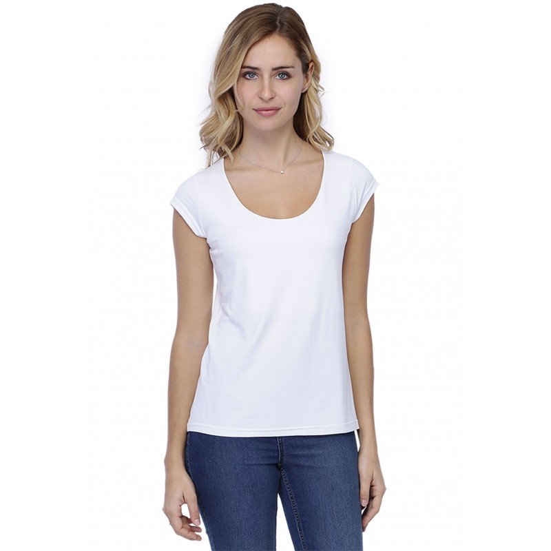 T-shirt coupe droite col rond doublé devant manches capes BIKI02 T-shirt coupe droite col rond doublé devant manches capes BIKI02