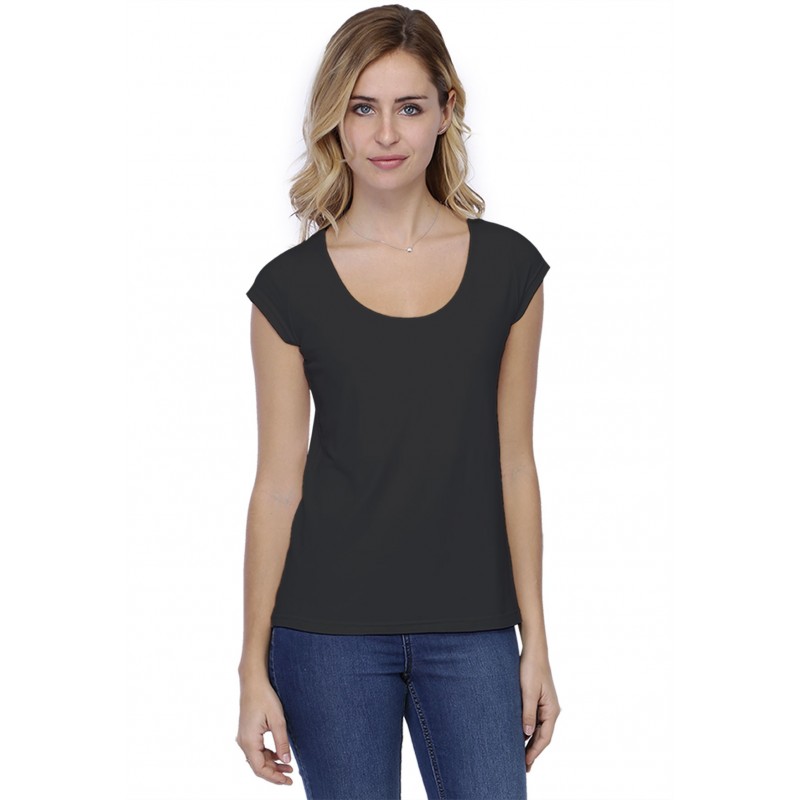 T-shirt coupe droite col rond doublé devant manches capes BIKI02 T-shirt coupe droite col rond doublé devant manches capes BIKI02