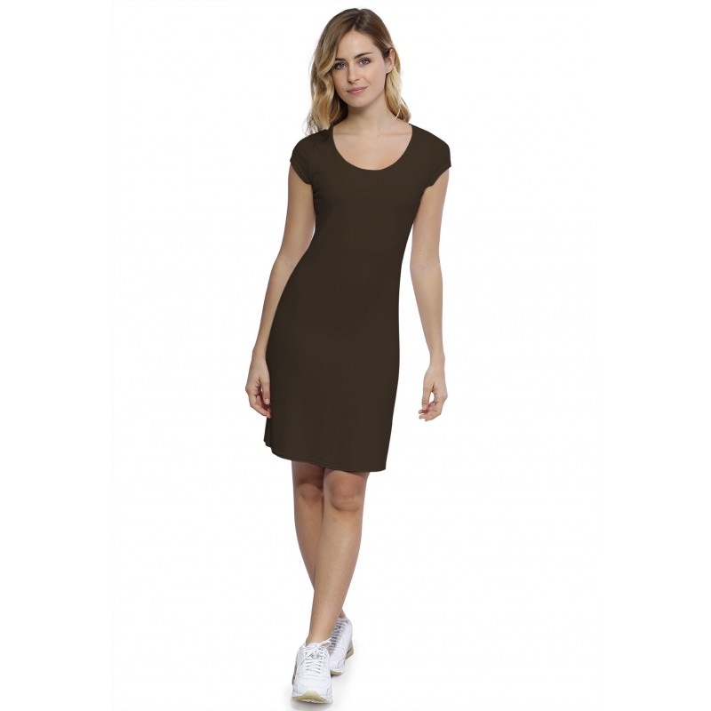 Robe col rond doublée devant manches courtes capes en modal ZAZA17 Robe col rond doublée devant manches courtes capes en modal ZAZA17