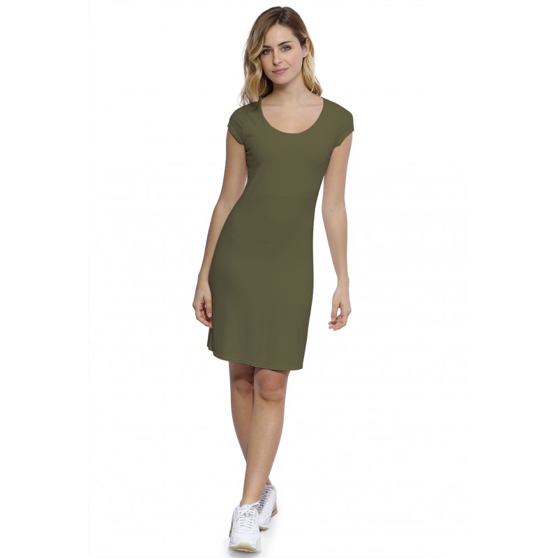 Robe col rond doublée devant manches courtes capes en modal ZAZA17 Robe col rond doublée devant manches courtes capes en modal ZAZA17