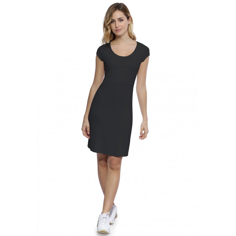 Robe col rond doublée devant manches courtes capes en modal ZAZA17 Robe col rond doublée devant manches courtes capes en modal ZAZA17
