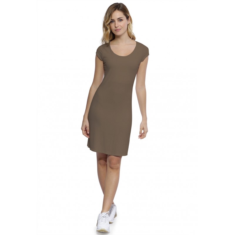 Robe col rond doublée devant manches courtes capes en modal ZAZA17 Robe col rond doublée devant manches courtes capes en modal ZAZA17