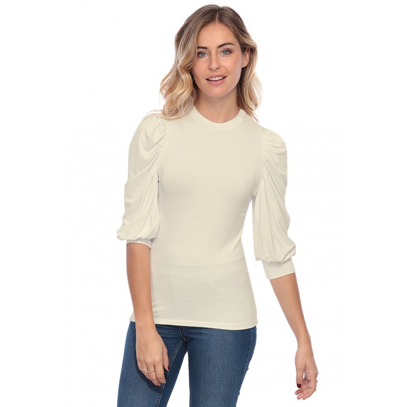 Tee-shirt col rond avec manches ballons LYANA Tee-shirt col rond avec manches ballons LYANA
