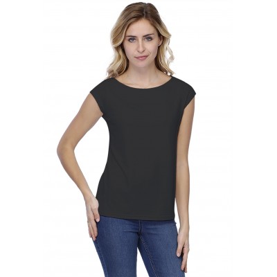 T-shirt coupe droite col bateau doublé devant manches capes en modal BINO02