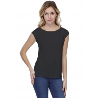 T-shirt coupe droite col bateau doublé devant manches capes en modal BINO02