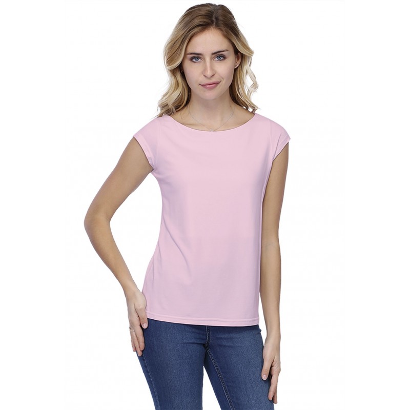 T-shirt coupe droite col bateau doublé devant manches capes en modal BINO02 T-shirt coupe droite col bateau doublé devant manches capes en modal BINO02