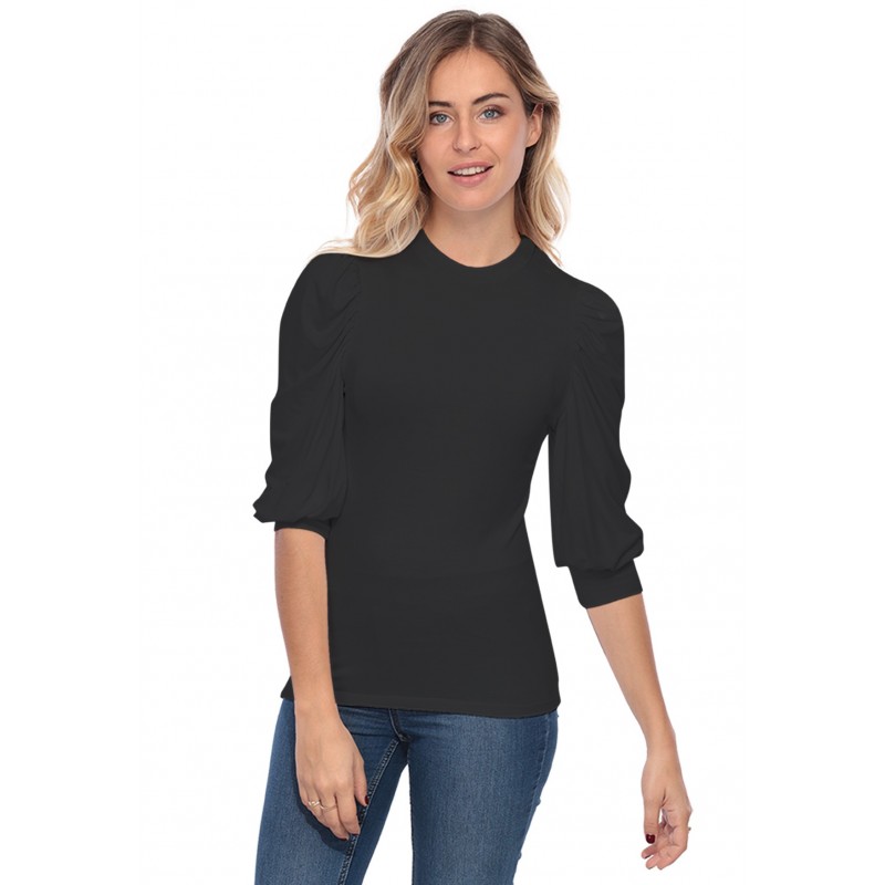 Tee-shirt col rond avec manches ballons LYANA Tee-shirt col rond avec manches ballons LYANA