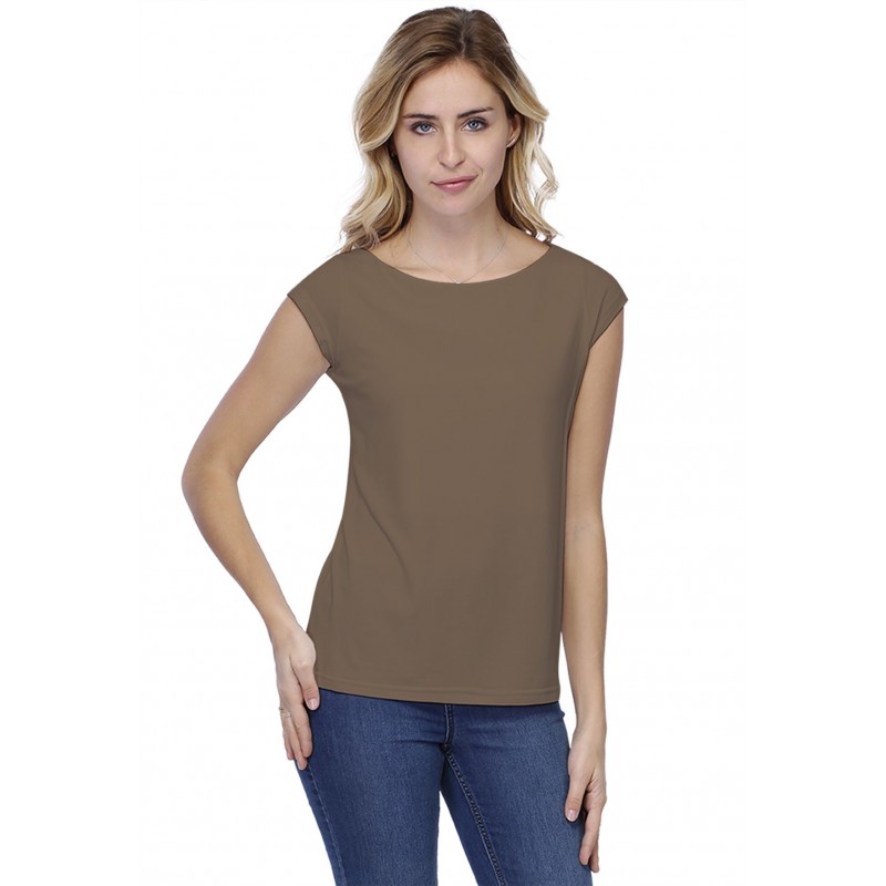 T-shirt coupe droite col bateau doublé devant manches capes en modal BINO02 T-shirt coupe droite col bateau doublé devant manches capes en modal BINO02