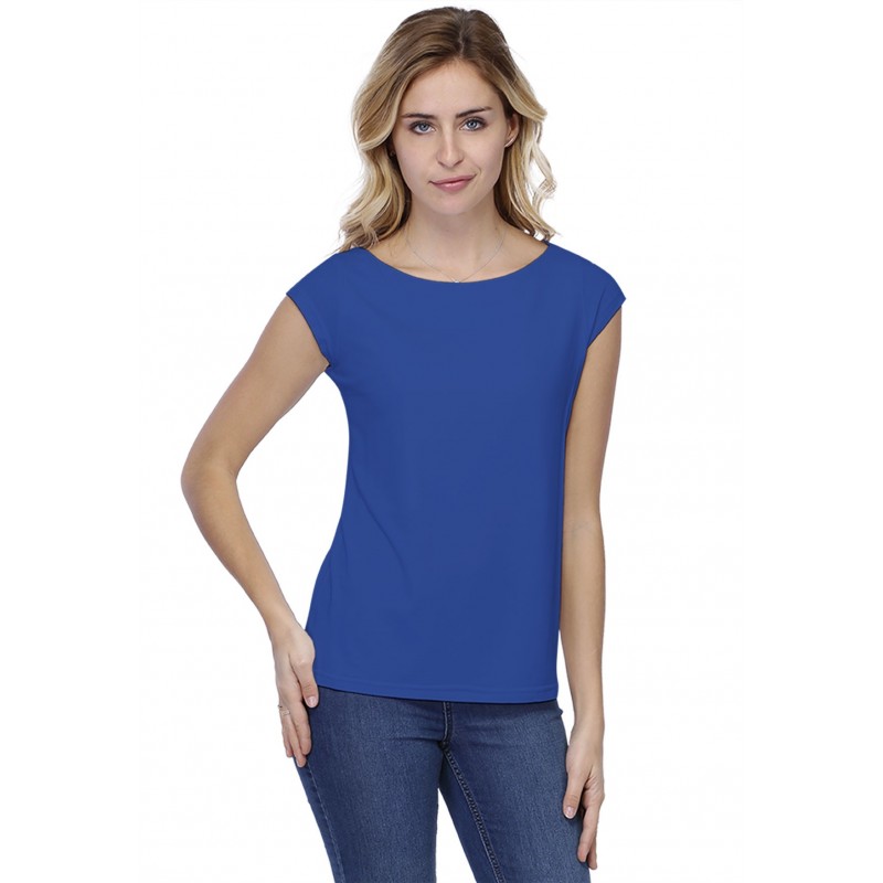 T-shirt coupe droite col bateau doublé devant manches capes en modal BINO02 T-shirt coupe droite col bateau doublé devant manches capes en modal BINO02