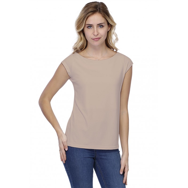 T-shirt coupe droite col bateau doublé devant manches capes en modal BINO02 T-shirt coupe droite col bateau doublé devant manches capes en modal BINO02