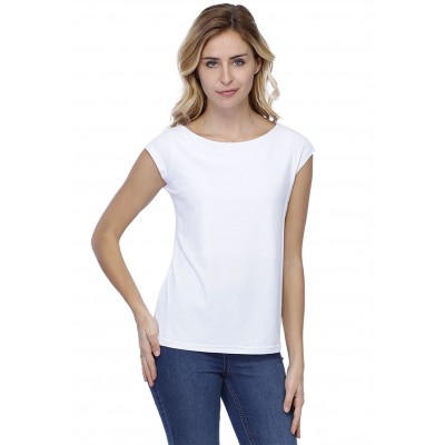 T-shirt coupe droite col bateau doublé devant manches capes en modal BINO02