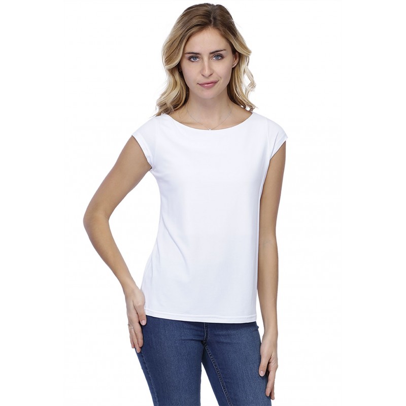 T-shirt coupe droite col bateau doublé devant manches capes en modal BINO02 T-shirt coupe droite col bateau doublé devant manches capes en modal BINO02