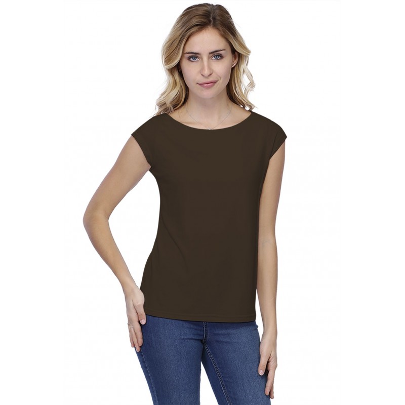 T-shirt coupe droite col bateau doublé devant manches capes en modal BINO02 T-shirt coupe droite col bateau doublé devant manches capes en modal BINO02