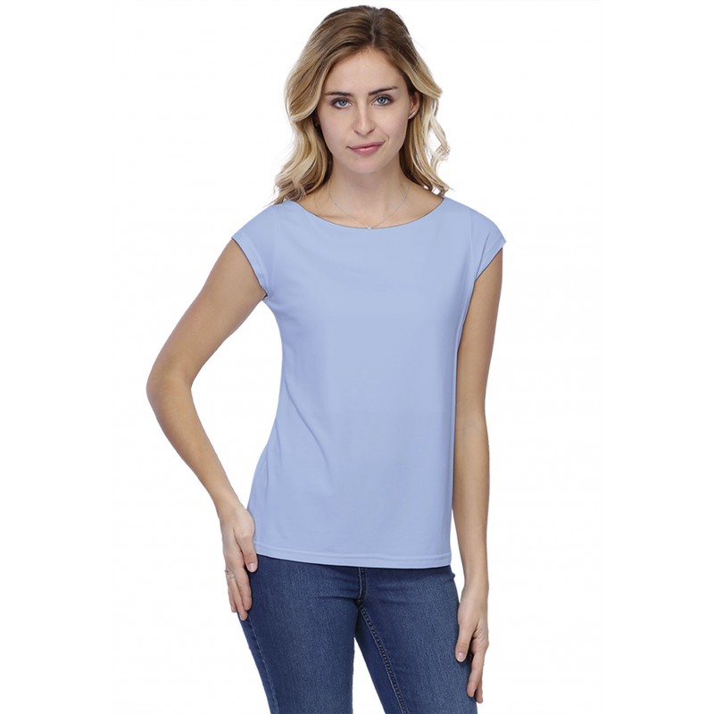 T-shirt coupe droite col bateau doublé devant manches capes en modal BINO02 T-shirt coupe droite col bateau doublé devant manches capes en modal BINO02