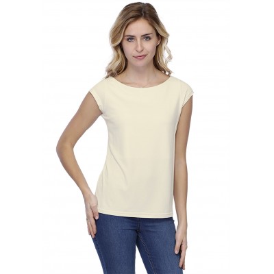 T-shirt coupe droite col bateau doublé devant manches capes en modal BINO02